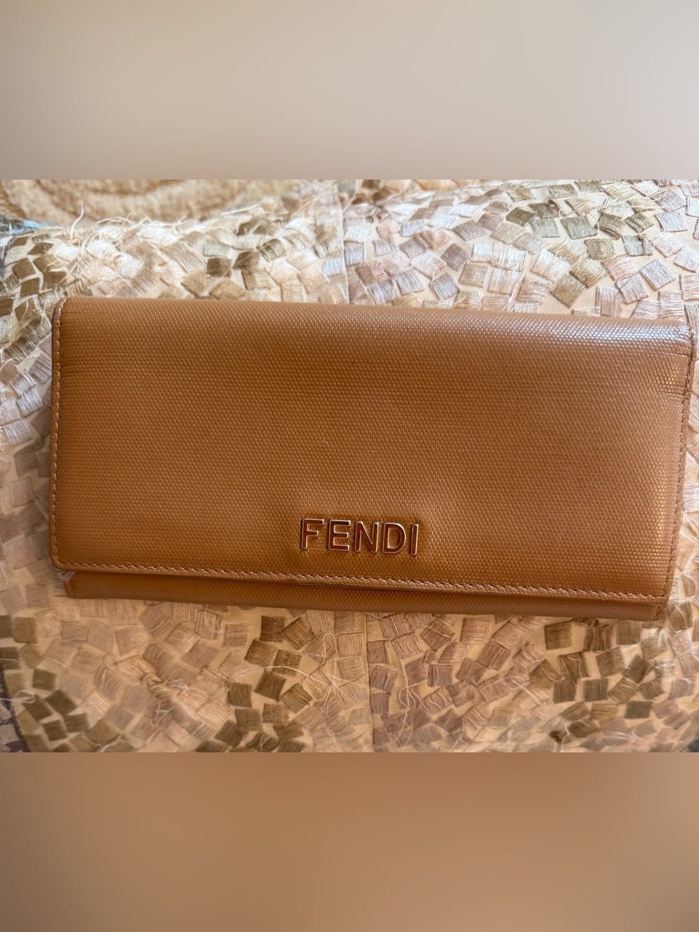 FENDI Cognac Saffiano Leather continental SLIM WOMENS WALLET